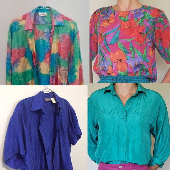 Vintage Lot - 6 Silk Blouse Lot - Silk Lot - Vinta