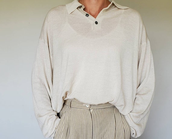 Vintage Raffi Tan Knit Polo - XL
