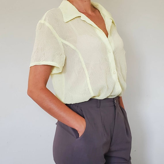 Vintage Yellow Stretch Blouse - 1980's Blouse - Si