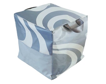 Cube pouf or footrest with handles made of recycled material - Exterior pouf with handles - Exterior cube pouf with handles