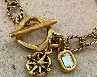 Boho Chic Charm Bracelet: Antique Gold Artisan Charms, 7 Inch