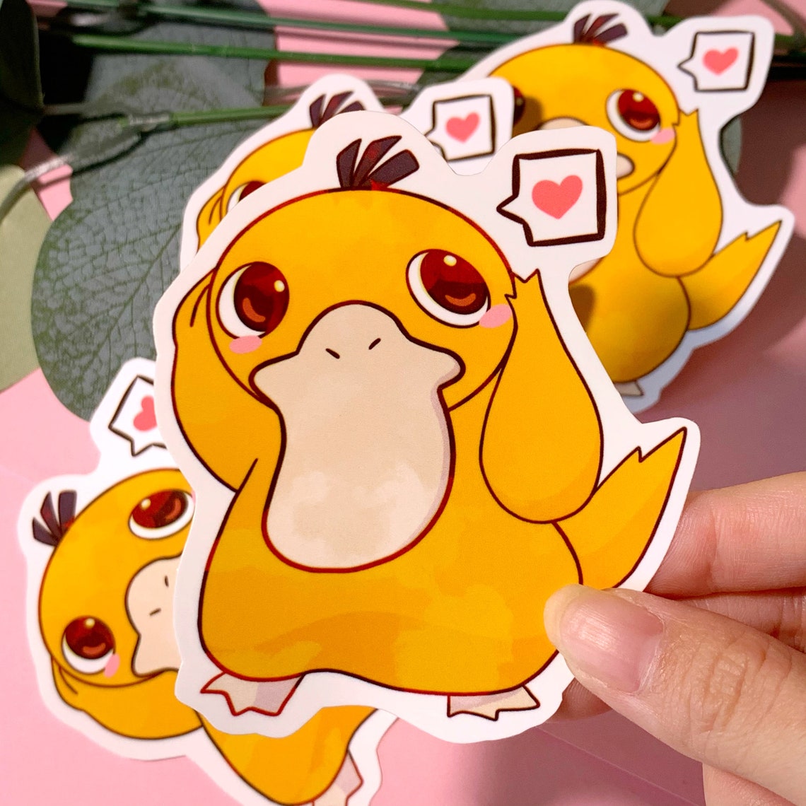 Pokemon Psyduck Waterproof Stickers Anime Stickers Glossy Etsy