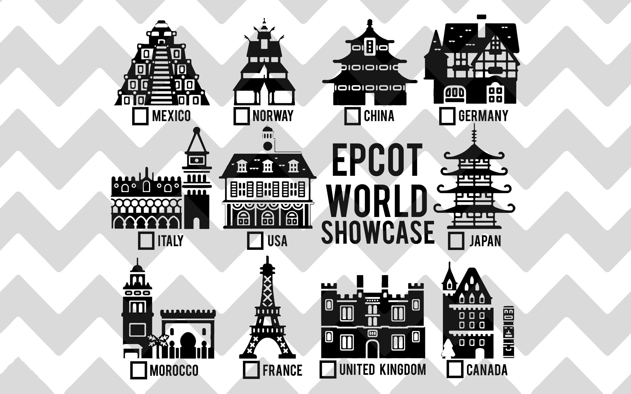 Download Epcot World Showcase Pavilions SVG JPG PNG Walt Disney | Etsy