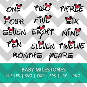 Minnie Mouse 12 meses Milestone Baby Set SVG/PNG/JPG