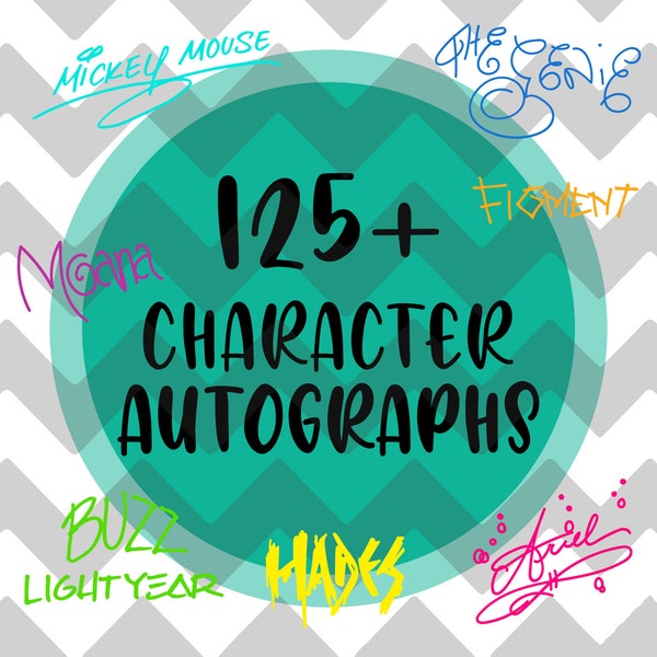 Plus de 125 signatures de personnages | Autographes | SVG | DXF | BPA | Mickey | Princesses | Méchants | Winnie | Jouet | Coups de pied latéraux