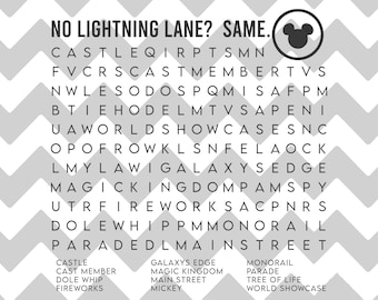 Word Search for the Long Theme Park Lines | SVG | PNG | JPG | Lightning Lane