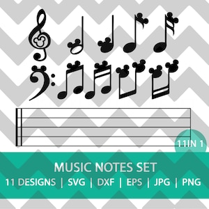 Notas musicales inspiradas en orejas de Mickey / SVG / PNG / JPG