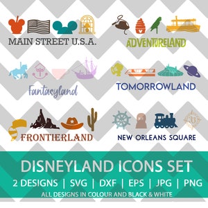 Símbolos inspirados na Disneylândia | SVG | DXF | EPS | Terra da Aventura | Rua Principal | Terra do Amanhã | Terra da Fantasia | Praça Nova Orleans | Fronteira