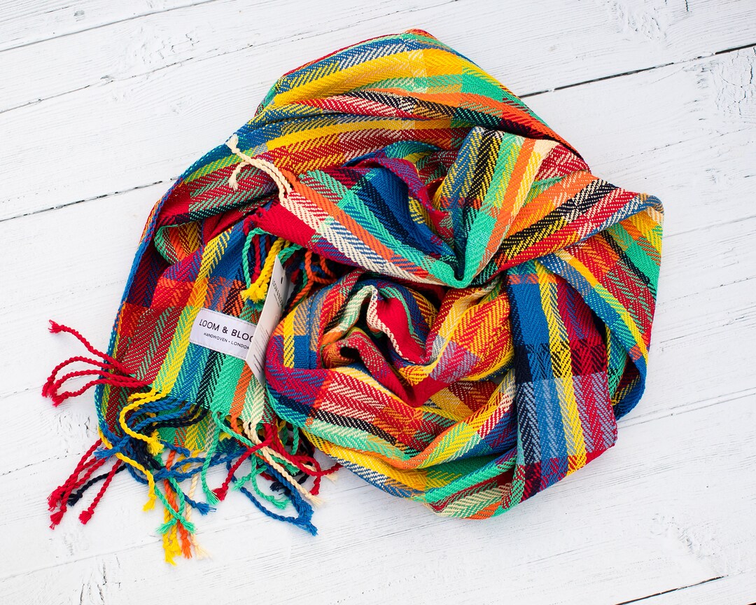 Multicolour - Rainbow Scarf Handwoven Cotton Yarn Breathable Long Size ...