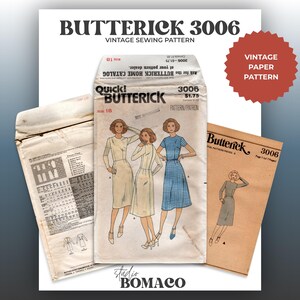 May include: Vintage Butterick 3006 sewing pattern. The image shows three different pattern envelopes with illustrations of dresses. The main envelope features three women in dresses. The text "VINTAGE PAPER PATTERN" is on a red circular sticker.
