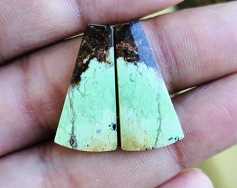 One Matched Pair Natural Lemon Chrysoprase Smooth Fancy Shape Cabochon 26x13x4 MM