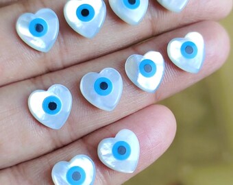 Parelmoer boze oog-inlegwerk gladde hartvorm cabochon 10 x 10 mm handgemaakte losse edelstenen 10 stuks veel