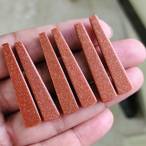Three Matching Pairs Gold Sand Stone Smooth Both Side Flat Cabochon 8x42 MM Handmade Loose Gemstones