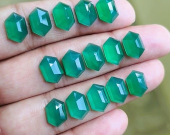 Groene onyx, getrapt met platte achterkant, mooie vorm edelstenen 8 x 12 mm handgemaakte losse edelstenen 15 stuks veel