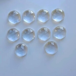 Clear Quartz Rose Cut With Flat Back Hexagon Shape Gemstones 10x10 MM Handmade Loose Gemstones 10 Pieces Lot