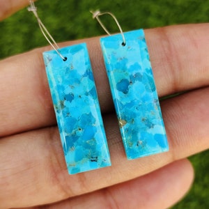 One Matched Pair Blue Mohave Turquoise Smooth With Flat Back Rectangle Shape Cabochon Front To Back Drilled