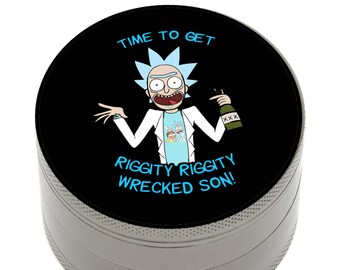 Herb Grinder Rick Morty Inspired Dab 2.5" 4 Piece with Pollen Catcher, Storage and Bonus Carrying Bag