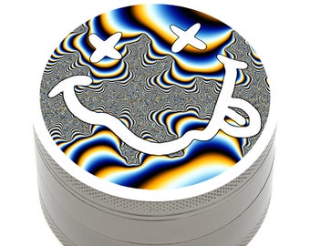 Herb Grinder Trippy Smile 2.5" 4 Piece with Pollen Catcher, Storage and Bonus Carrying Bag