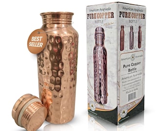 Hand Crafted 100% Pure Copper Water Bottle Joint Free, Leak Proof, plastic free Screw on Copper Cap  by American Ayurveda