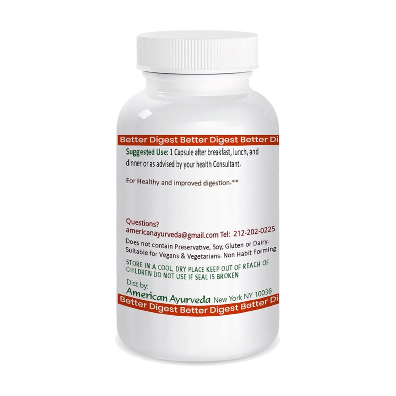 Vegetarian Herbal Better Digest Capsules for improving Digestion, Bloating, Belching and Stomach Gas by American Ayurveda
