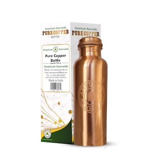 Hand Crafted 100% Pure Copper Water Bottle Joint Free, Leak Proof, plastic free Screw on Copper Cap  by American Ayurveda