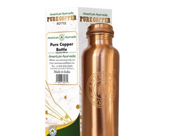 Hand Crafted 100% Pure Copper Water Bottle Joint Free Leak Proof Bottle with Temperature Sensitive Color Change Logo American Ayurveda
