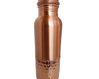 Beautiful Hand Crafted 1/3 Hammered Design 100% Pure Copper Water Bottle 600ml 20Oz Joint Free Leak Proof Alkaline Water - American Ayurveda