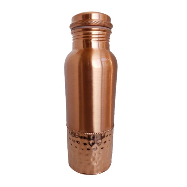 Beautiful Hand Crafted 1/3 Hammered Design 100% Pure Copper Water Bottle 600ml 20Oz Joint Free Leak Proof Alkaline Water - American Ayurveda