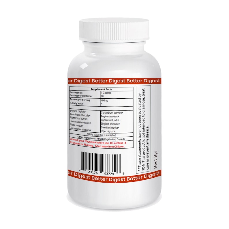 Vegetarian Herbal Better Digest Capsules for improving Digestion, Bloating, Belching and Stomach Gas by American Ayurveda