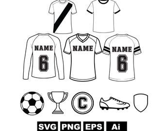 Paquete SVG de camisetas de fútbol personalizadas: fuente para el nombre y el número del equipo (descarga digital)