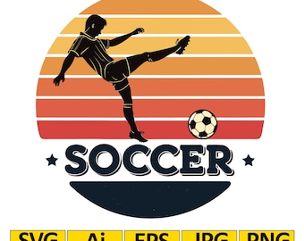 Retro Soccer Player SVG, 70s Sunset Silhouette, Cricut, PNG