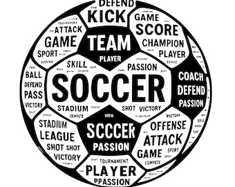 Soccer Ball Typography SVG, Word Art Design (Digital Download)