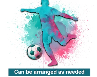 Watercolor Soccer PNG Design Kit, Player Silhouette, Paint Splash (3 Files)