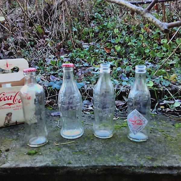 Vintage Glass Coca Cola Bottles, Four Miniature Glass Coca Cola Embossed Bottles, Rare Coca Cola Bottles, Clear Glass Coca Cola Bottle