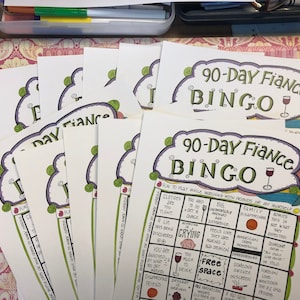 Bingospel 90 dagen, set van 10 verschillende speelkaarten, full colour, één kant, GROTE KAARTEN 8,5 x 11, HERBRUIKBAAR