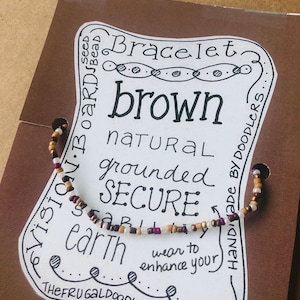 Pulseira Vision Board Brown Empowerment Glass Seed Bead, extensível, sem fechos, coleção de contas coloridas para empoderamento, cartão rabiscado incl