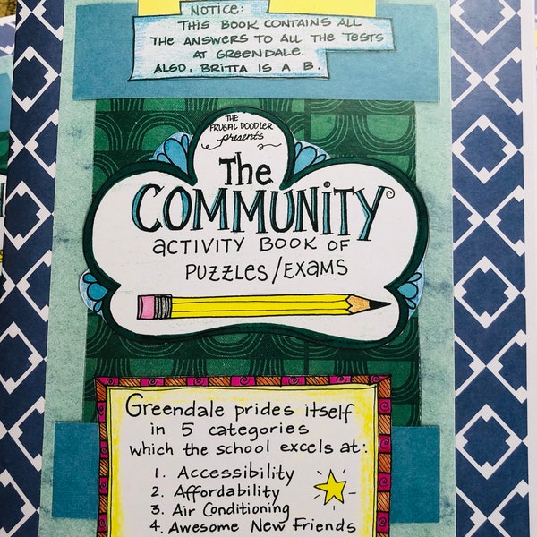 Community Greendale Activity Book - TV show activity book Changnesia Troy Abed Winger Shirley Pierce Annie Britta