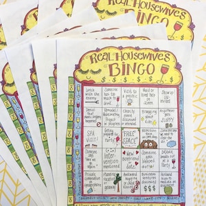 Juego de bingo de amas de casa reales, juego de 10 cartones diferentes, a todo color, una cara, CARTONES GRANDES DE 8.5" X 11", REUTILIZABLES