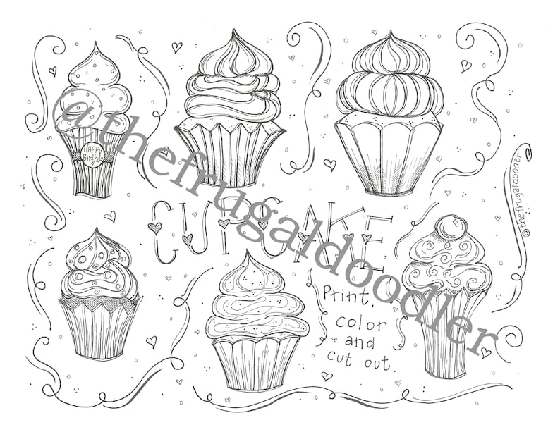 Cupcake Coloring Page for Adult Coloring or Kids Ready to - Etsy
