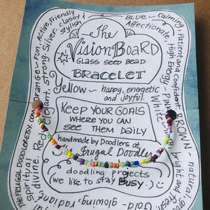 Pulseira de contas de semente de vidro Vision Board Empowerment, extensível, sem fechos, coleção de contas coloridas para capacitação, cartão rabiscado incl