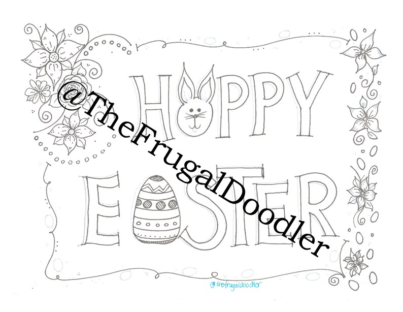Happy Easter Coloring Page for Adult Coloring or Kids Ready | Etsy