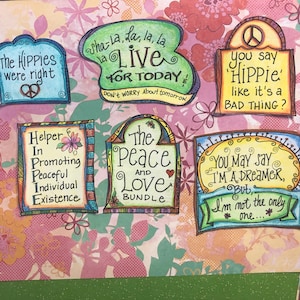 Peace & Love magnet gift 5 (five) Hippie magnet bundle pack magnets, theme Magnets - perfect for friends, and office, co-workers