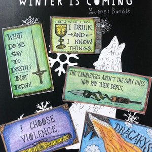 Winter is Coming Magnet Geschenk 5 (fünf) starke Magnete - handgezeichnet und gefärbt, perfekt für Freunde, Kollegen und Büro
