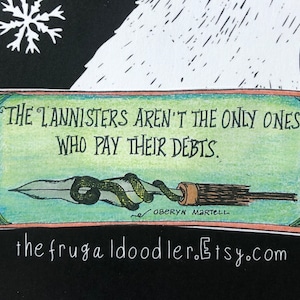 Los Lannisters pagan sus deudas, imanes fuertes, dibujados y coloreados a mano, perfectos para amigos y compañeros de trabajo
