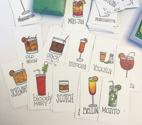 Cocktail Memory Kartenspiel, Memory Deck mit 60 stabilen Farbkarten 30 Prs  mit passender Box, Geschenk für Erwachsene, originelle Karten - .de