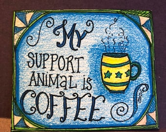 Imán de café, imán divertido para la nevera, dibujo a mano