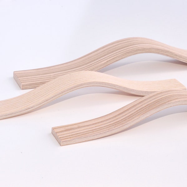 Modern, stylish, wooden furniture drawer pulls. 2 sizes. Natural Ash finish. Highly decorative, simplistic handmade handles.