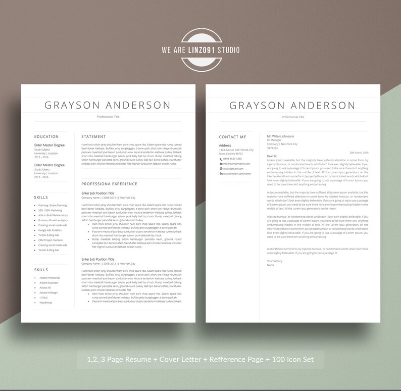 Clean pages resume and Cover letter A4 Resume CV template for word 1 Page Resume template 2018