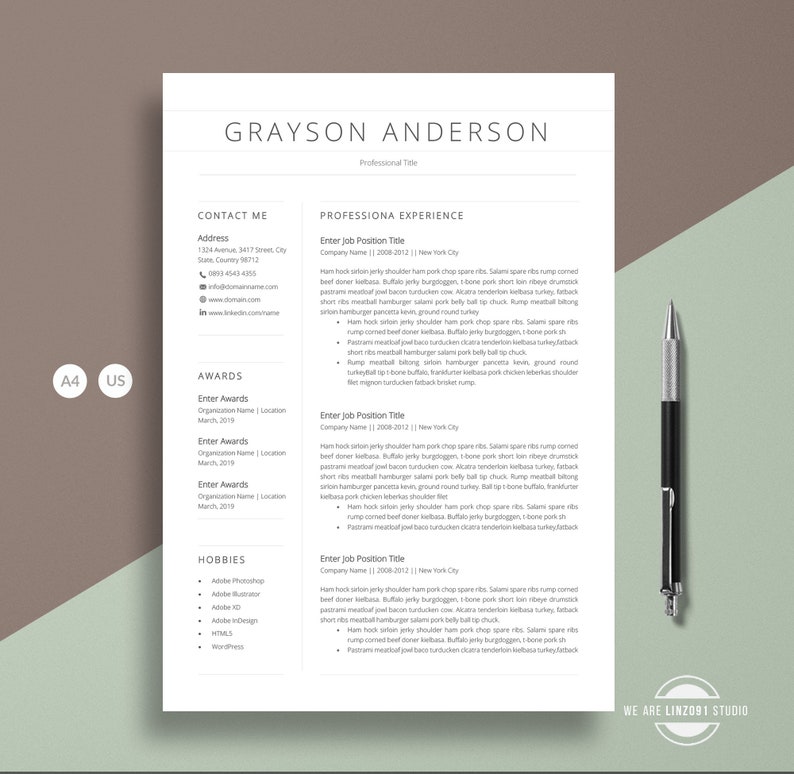 Clean pages resume and Cover letter A4 Resume CV template for word 1 Page Resume template 2018