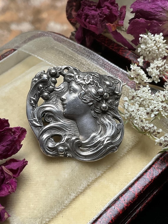 Stile Liberty Spilla Ginkgo 925er Gioiello IN Argento Art Nouveau